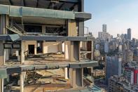 A view shows a damaged building in the aftermath of a massive explosion in Beirut's port area