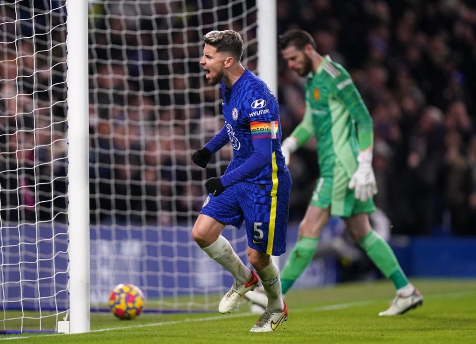 Jorginho made up for a defensive blunder to slot home a penalty as Chelsea recovered to draw 1-1 with Manchester United at Stamford Bridge (Adam Davy/PA) (PA Wire)