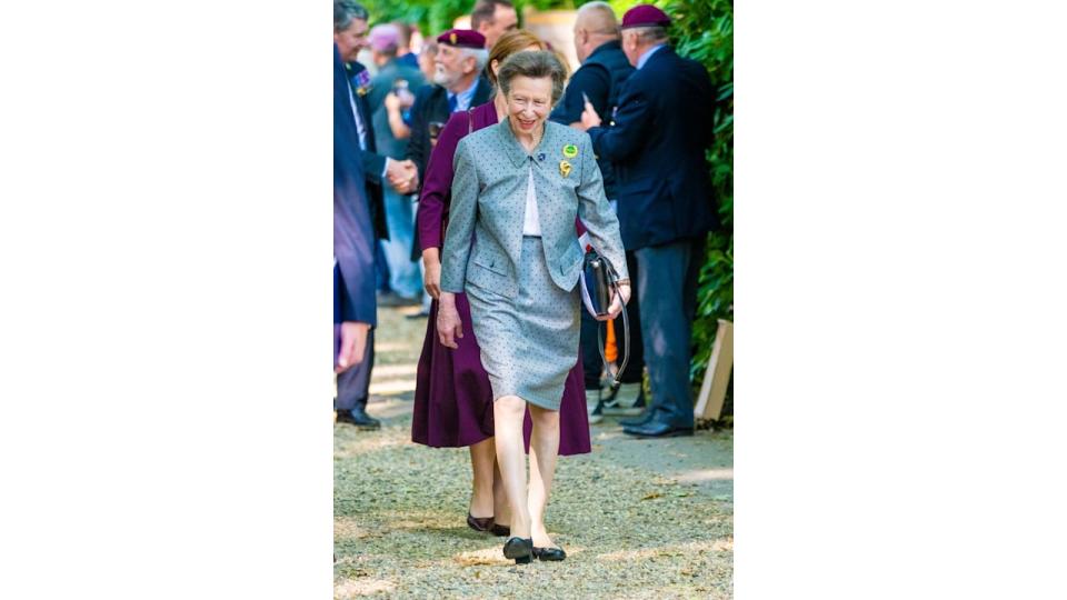 princess anne walking in skirt suit