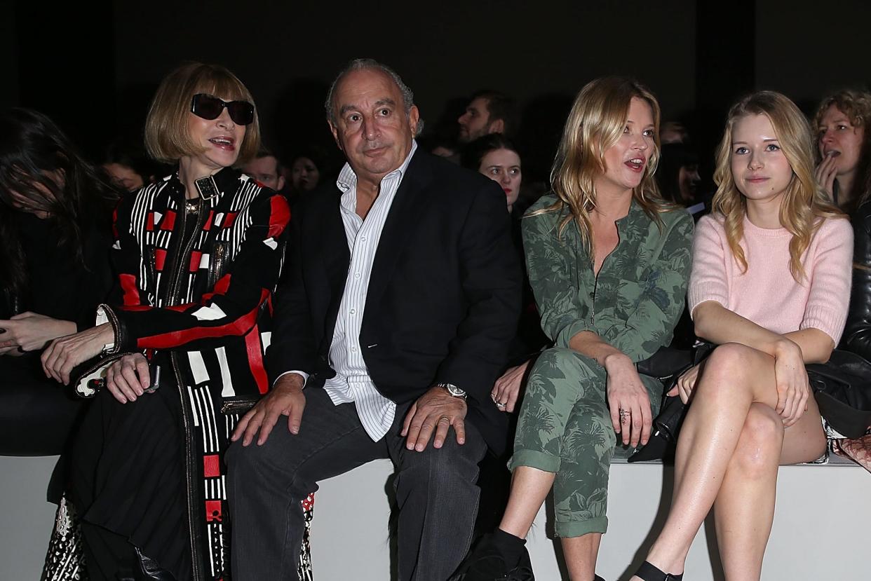 Anna Wintour, Philip Green and Kate Moss and Lottie Moss at the Topshop Unique LFW show, February 2014 on the front row  (Getty Images)