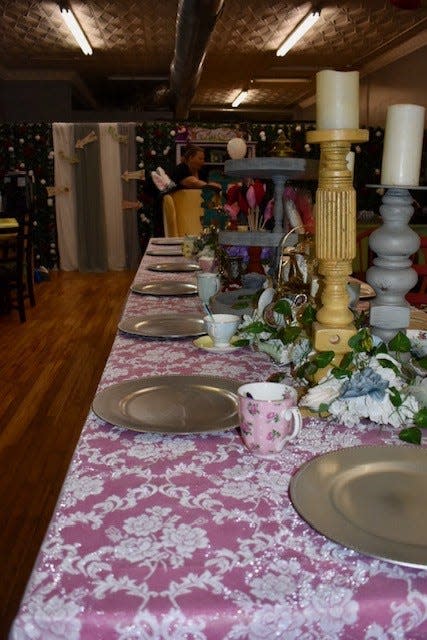 The tea table where visitors participating in group crafting events will make creations.