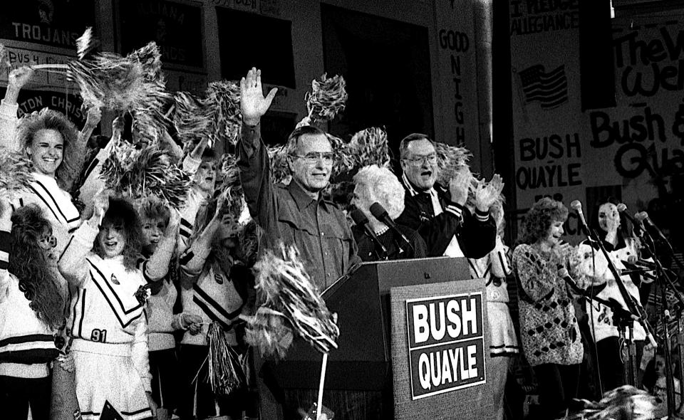 Vice President Bush holds a campaign rally on Chicago's North Side on Oct. 28, 1988, during his winning presidential run.