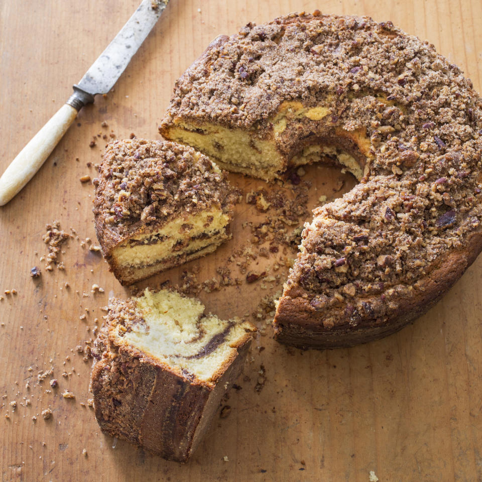 This undated photo provided by America's Test Kitchen in September 2018 shows a sour cream coffee cake in Brookline, Mass. This recipe appears in the cookbook “All-Time Best Brunch.” (Carl Tremblay/America's Test Kitchen via AP)