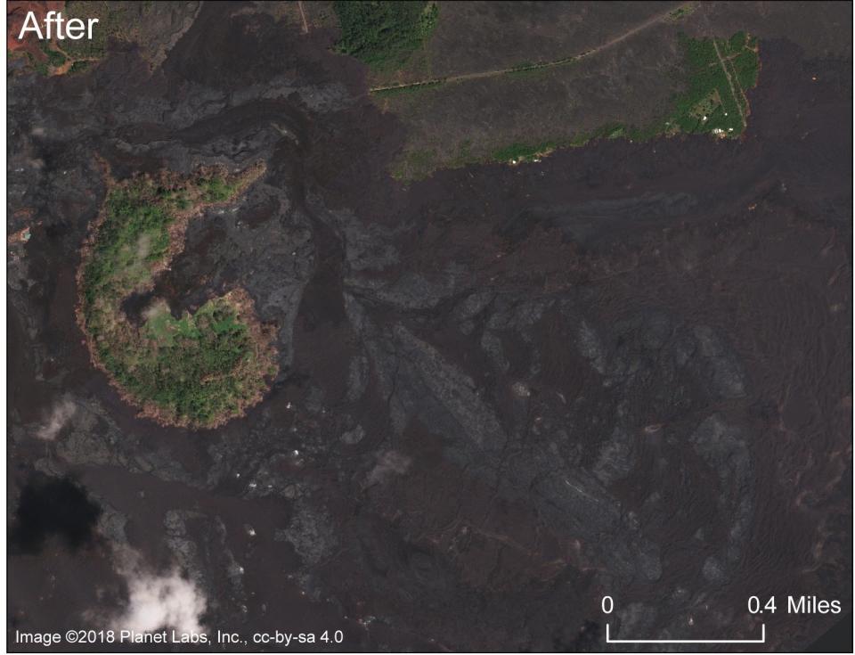 A comparable photo after most&nbsp;of the neighborhood was covered by the&nbsp;fissure&nbsp;8&nbsp;lava flow. (Photo: HuffPost)