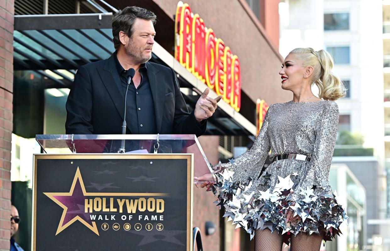 Blake Shelton speaks about wife Gwen Stefani during her Hollywood Walk of Fame Star Ceremony on Oct. 19, 2023.