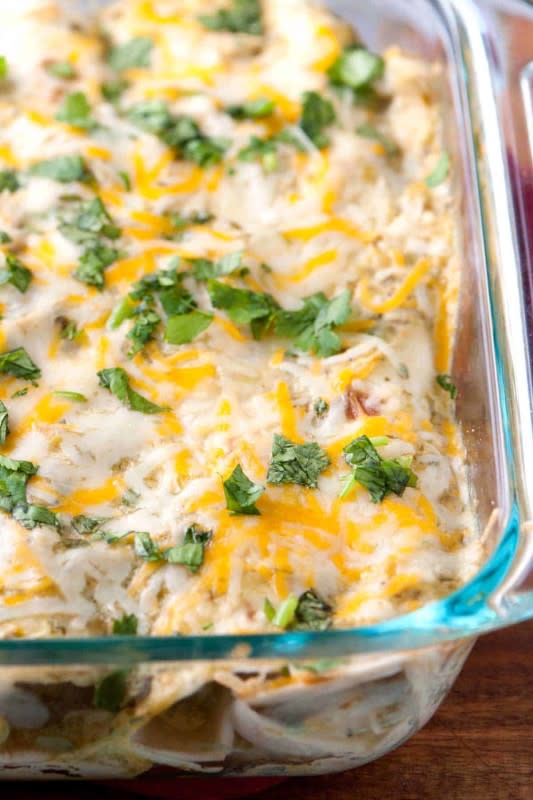 <p>Inspired Taste</p><p>With salsa verde, chicken, sour cream, cheese and cilantro, these salsa verde chicken enchiladas are a tasty, quick and easy dinner.</p><p><strong>Get the recipe: <a href="https://www.inspiredtaste.net/11767/salsa-verde-chicken-enchiladas/" rel="nofollow noopener" target="_blank" data-ylk="slk:Salsa Verde Chicken Enchiladas;elm:context_link;itc:0;sec:content-canvas" class="link ">Salsa Verde Chicken Enchiladas</a></strong></p>