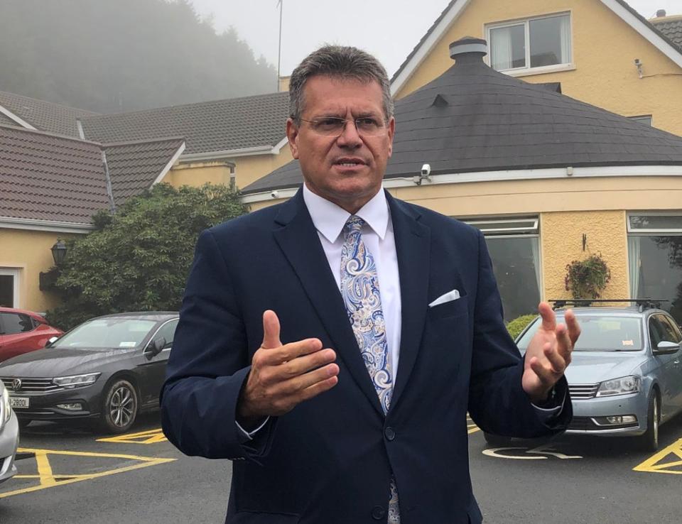 European Commission vice-president Maros Sefcovic speaking after a meeting with business leaders in Newry (Jonathan McCambridge/PA) (PA Wire)