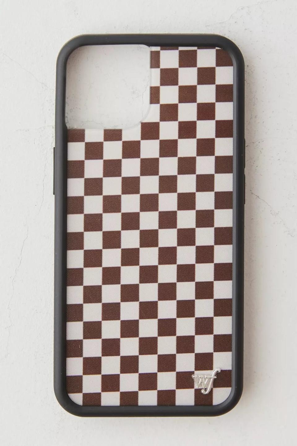 brown and white checkered iphone case