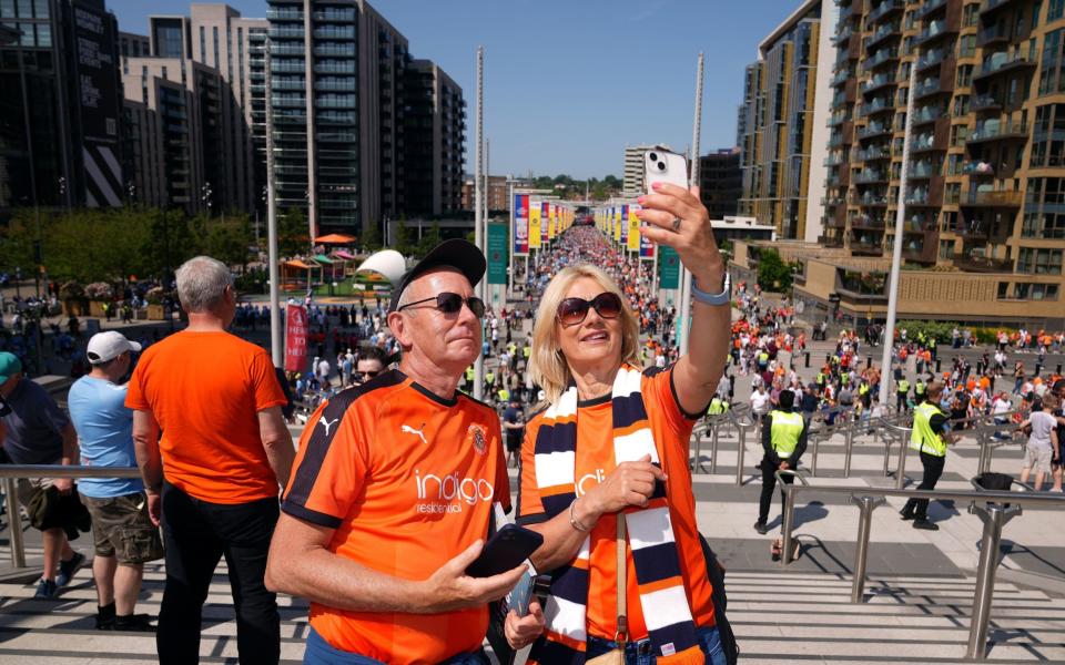 Luton Town fans at Wembley - Championship play-off final live: Score and updates from Wembley - PA/John Walton