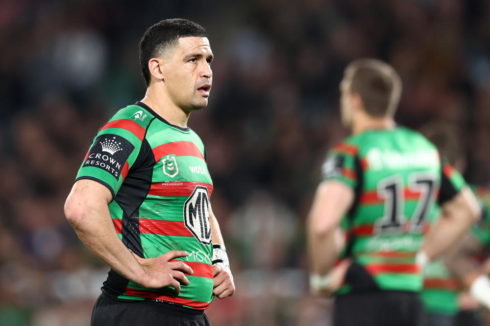 Cody Walker, pictured here looking on during South Sydney's loss to Penrith.