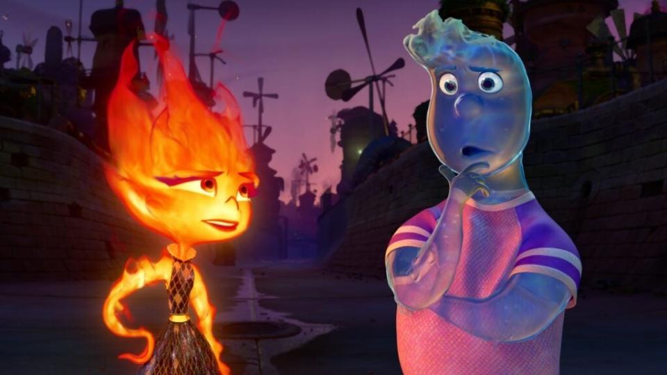 Ember (Leah Lewis) and Wade (Mamoudou Athie) in Pixar's "Elemental"