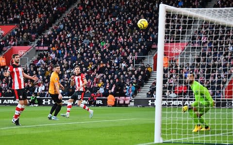 Jan Bednarek scores the first Southampton goal against Wolves - Credit: Reuters