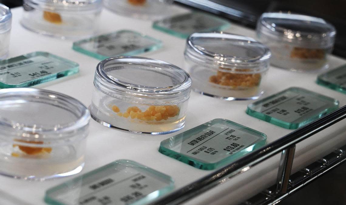 Concentrates are also featured for sale at Higher Level, Fresno‘s newest cannabis dispensary located on Blackstone Ave. between Gettysburg and Shaw avenues. Photographed Monday, Feb 12, 2024 in Fresno.