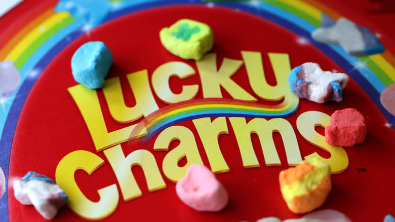 Lucky Charms marshmallow bits on box