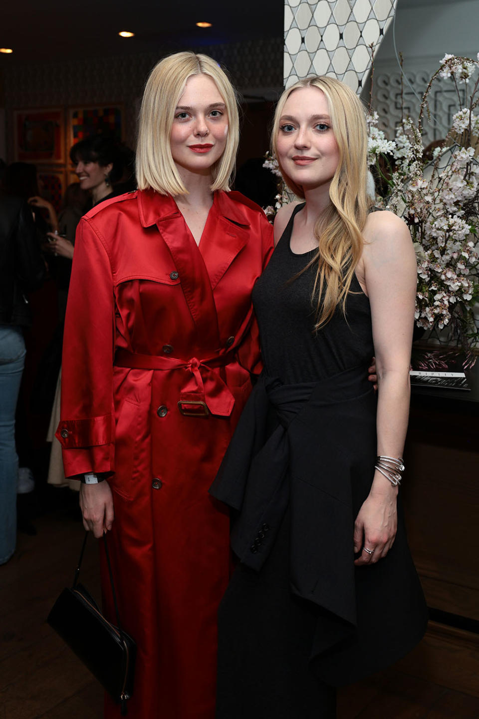 (L-R) Elle Fanning and Dakota Fanning attend Netflix's Ripley NY Tastemaker at Crosby Street Hotel on March 26, 2024 in New York City.