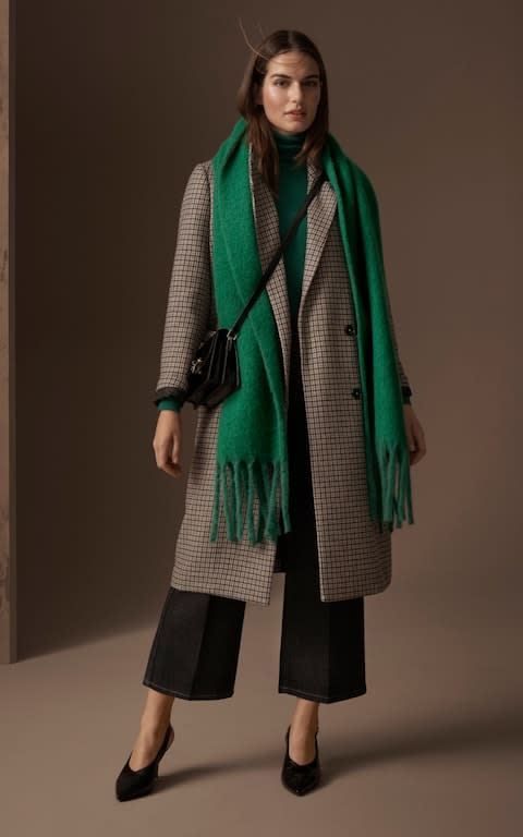 Limited Edition Coat £89; M&S Collection Polo Neck £17.50; M&S Collection Trouser £39.50; Scarf £17.50; Bag £29.50; Shoe £35