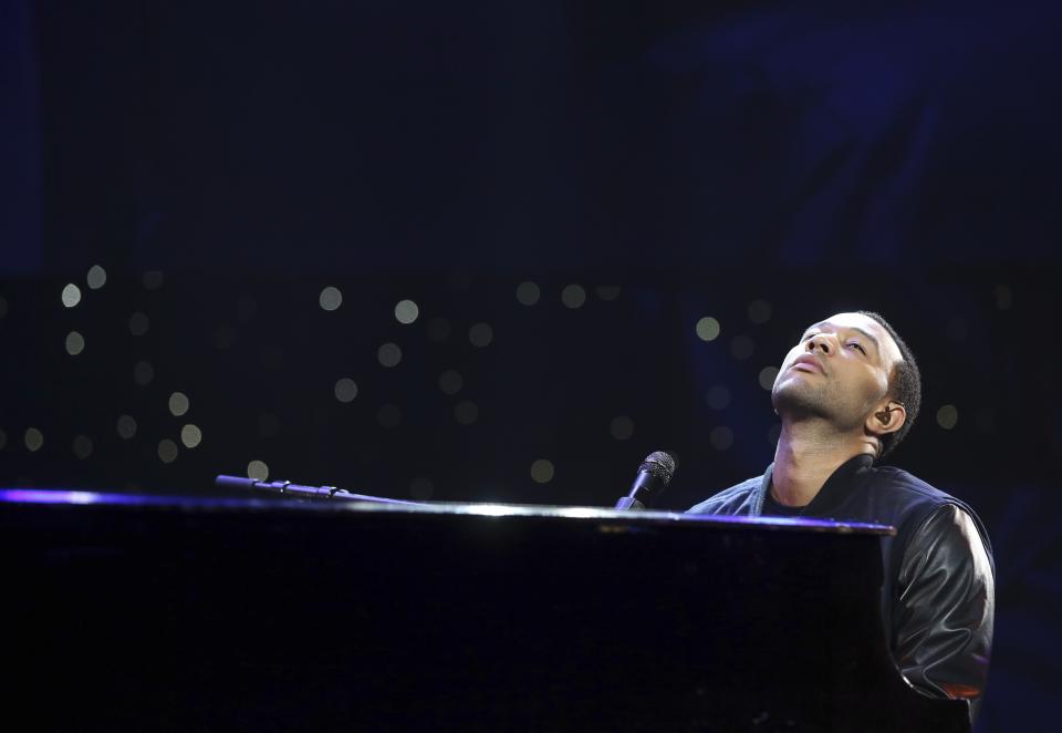 Musician John Legend performs during the Yahoo keynote at the annual Consumer Electronics Show (CES) in Las Vegas
