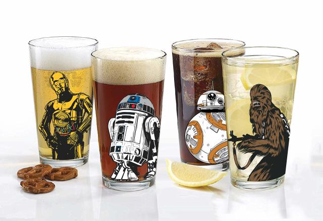 Star Wars Collectible Pint Glass Set, BB-8, Chewbacca, C-3PO and R2-D2