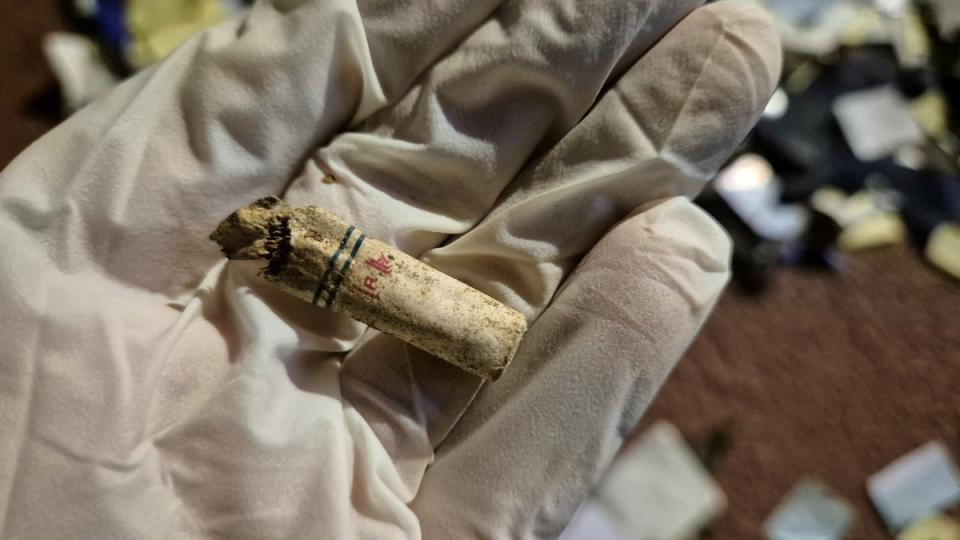 A cigarette butt found from a balloon believed to have been sent by North Korea (Reuters)