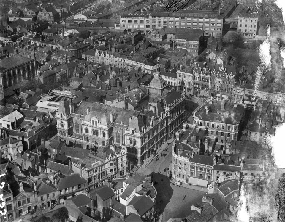 <p>This is one of the earliest aerial photographs on the Aerial Photograph Explorer, of Ipswich Town Hall and Corn Exchange, which was taken sometime in 1921 (Historic England / SWNS)</p> 