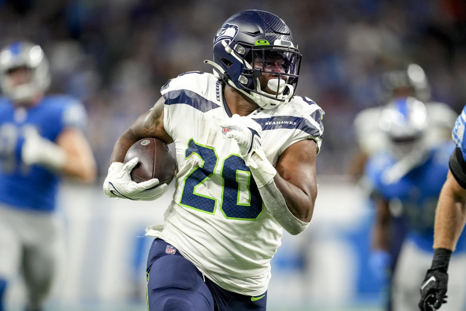 Rashaad Penny will reportedly sign with the Eagles after spending his first five NFL seasons with the Seahawks. (Photo by Nic Antaya/Getty Images)