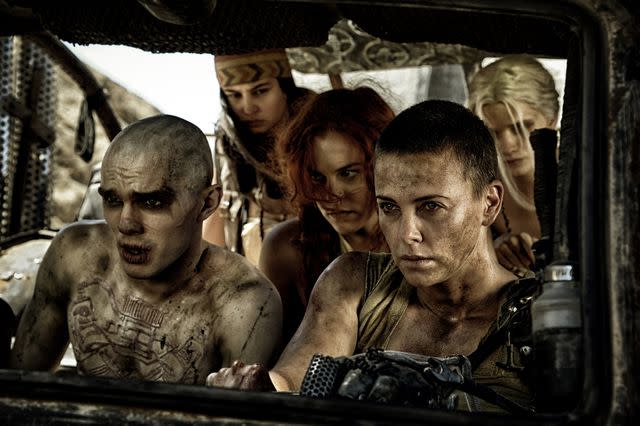 <p>Jasin Boland/Warner Bros. Pictures/courtesy Everett Collection</p> Nicholas Hoult, Courtney Eaton, Riley Keough, Charlize Theron, Abbey Lee Kershaw in 'Mad Max: Fury Road'