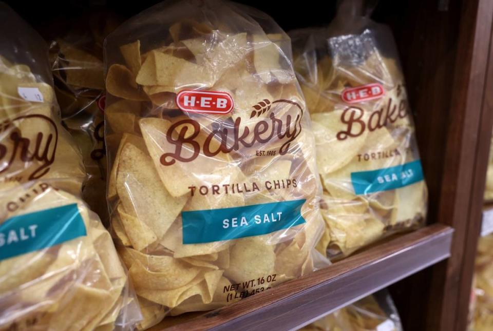 Freshly made tortilla chips at the new Fort Worth Alliance H-E-B on Tuesday, April 9, 2024.