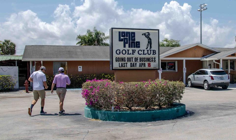 The sign in front of the Lone Pine Golf Club says the club is going out of business April 16, 2023. 