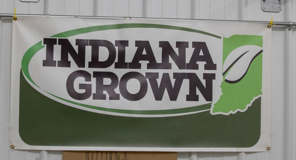 A banner for the Indiana Grown organization on the farm of Mark Boyer, Converse, Wednesday, Jan. 9, 2019. The group is billed as supporting a new generation of Hoosier farmers.