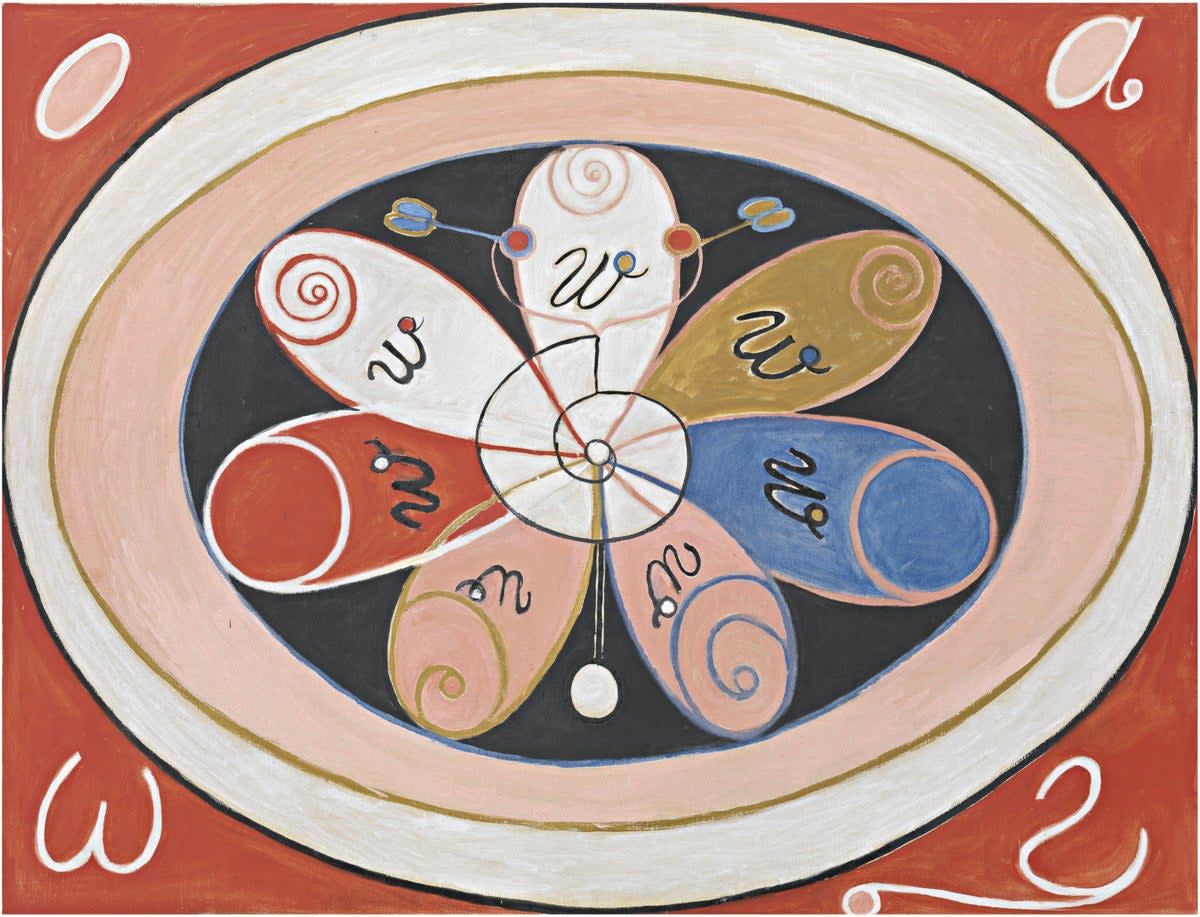 Detail of Hilma af Klint’s The Evolution, The WUS Seven-Pointed Star Series, Group VI, No.15, 1908 (Hilma af Klint Foundation)