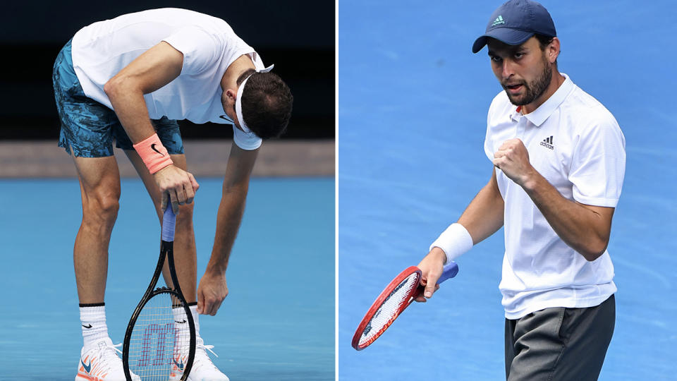 Aslan Karatsev and Grigor Dimitrov, pictured here in action at the Australian Open.