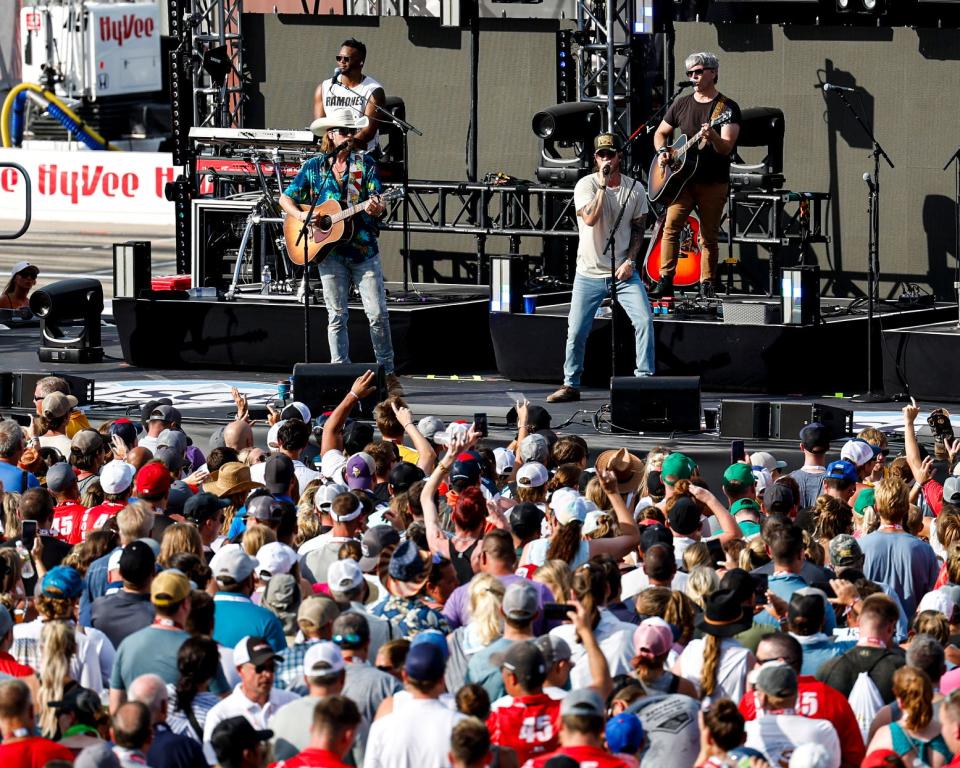 Florida Georgia Line performs after the Hy-VeeDeals.com 250 Presented By DoorDash, part of the Hy-Vee IndyCar Weekend in Newton at the Iowa Speedway on July 23, 2022.