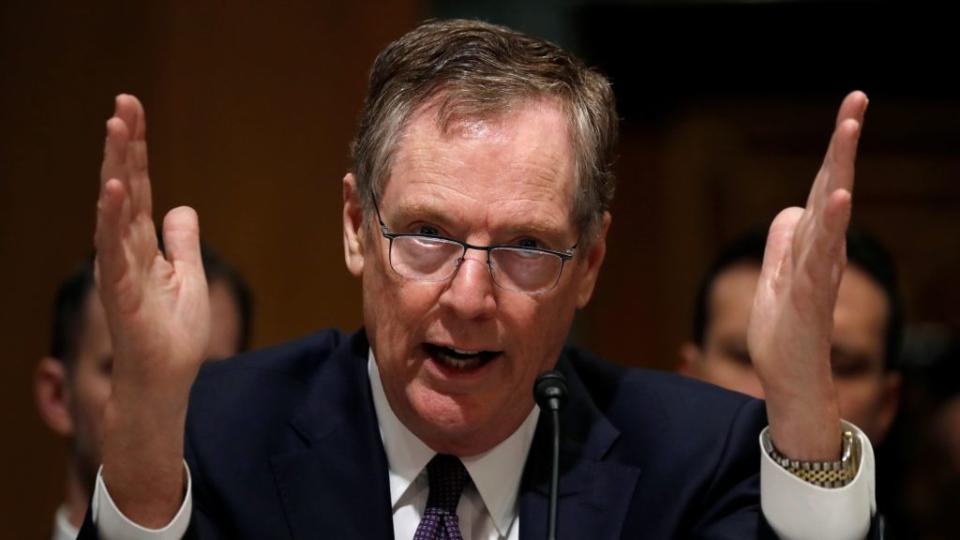 U.S. Trade Representative Robert Lighthizer testifies before a Senate Finance Committee hearing.