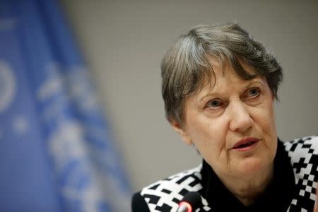 United Nations Development Programme (UNDP) Administrator Helen Clark speaks at a news conference at United Nations headquarters in New York, September 21, 2015. REUTERS/Mike Segar
