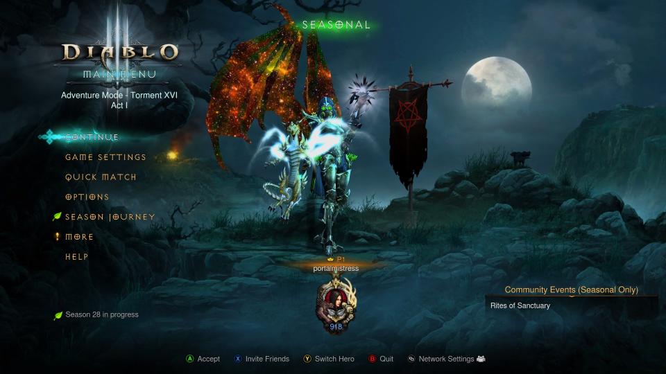 Demon Hunter in Diablo 3 with Season Reward Cosmetics of Galactic Wings and Taennin the Tiny pet