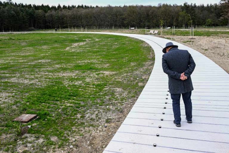 The names of victims and survivors of a War World War II concentration camp for Roma in the Czech Republic are written in concrete at a new memorial at the site of the camp (Michal Cizek)
