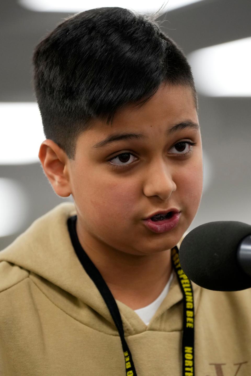 Emerson sixth-grader Aiden Kapadia came in second at the North Jersey Spelling Bee, at Bergen County Community College in Paramus on  Tuesday, March 14, 2023.