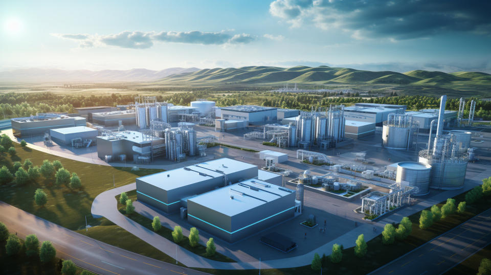 An aerial view of a pharmaceutical facility, showing the size and scale of the company's operations.