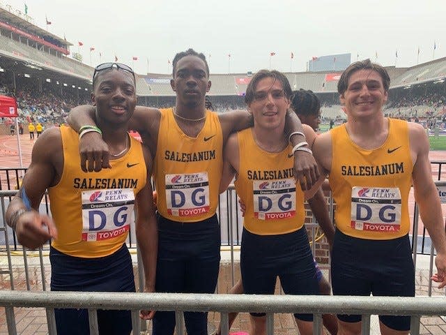Bishop Lane, Jaysn Truitt, Vinny DelliCompagni and Anthony DelliCompagni of Salesianum qualified for Penn Relays
 Northeast championship in 4x100 and sped to 4th in 42.97 Friday.