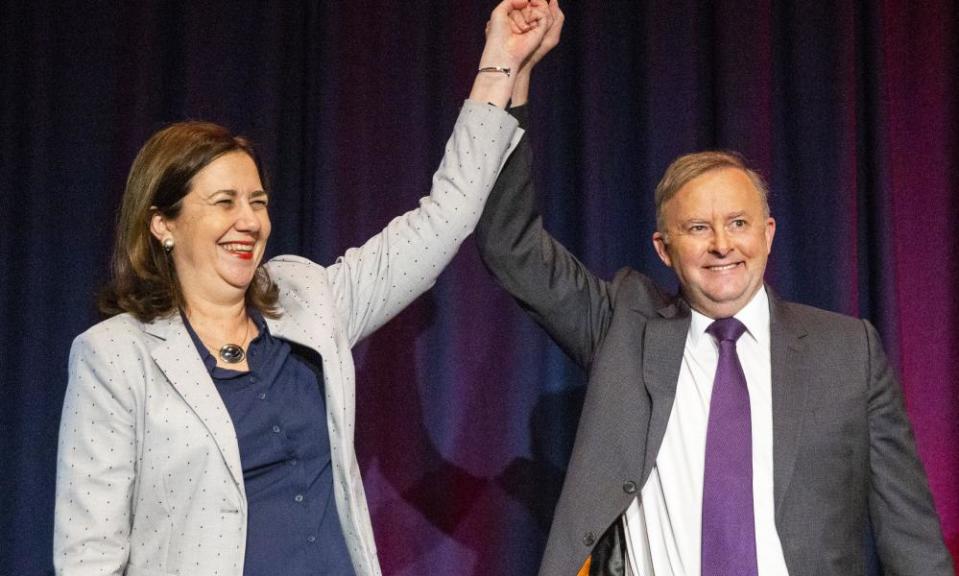 Annastacia Palaszczuk (left) and the federal Labor leader, Anthony Albanese, at last year’s state Labor conference