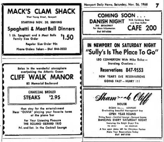 Mack's Clam Shack advertisement in The Newport Daily News in the 1960s