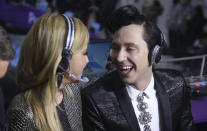 <p>Tara Lipinski and Johnny Weir comment for NBC Sports at the Figure Skating Team Event during the 2018 Winter Olympic Games on Feb. 11, 2018, in Gangneung, Pyeongchang, South Korea. (Photo by Jean Catuffe/Getty Images) </p>