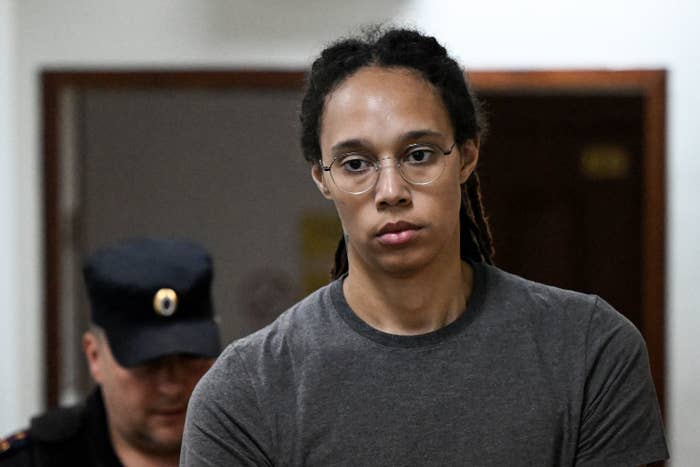 Brittney Griner arrives at a hearing at the Khimki Court outside Moscow on Aug. 4, 2022.