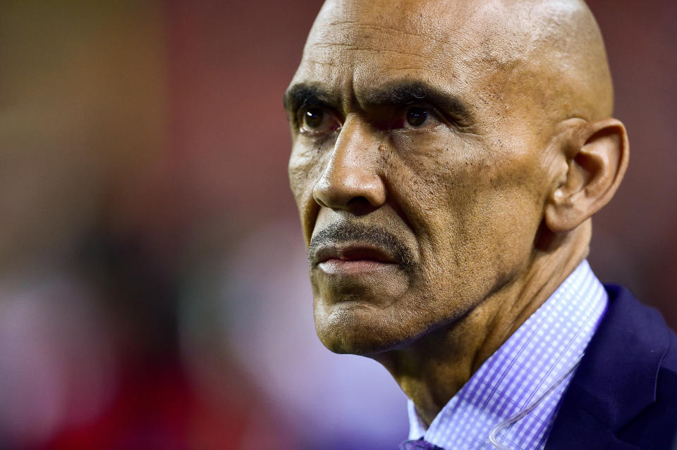 DENVER, CO - SEPTEMBER 8:  NBC analyst and former Indianapolis Colts head coach Tony Dungy looks on from the sideline at Sports Authority Field at Mile High on September 8, 2016 in Denver, Colorado. (Photo by Dustin Bradford/Getty Images)