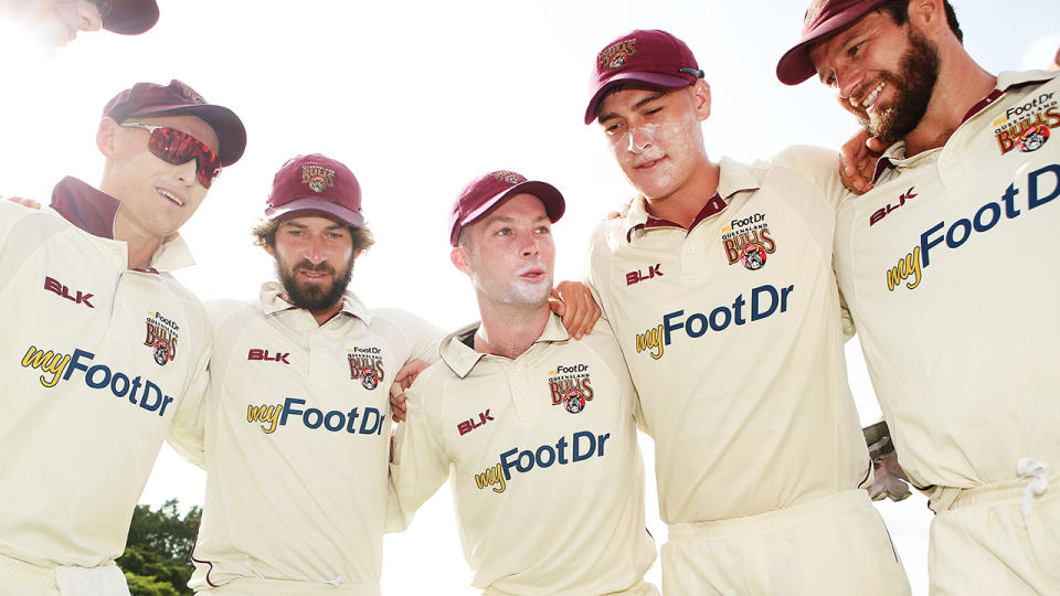 From left: Marnus Labuschagne (in), Joe Burns (out), James Peirson, Matt Renshaw (in), Michael Neser (in). Pic: Getty