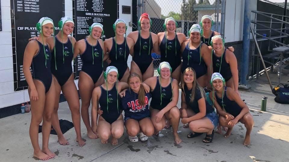 The Exeter Water Polo Club 16-and-under squad placed 11th overall and finished with a 3-4 record at last week’s USA Water Polo Junior Olympics in Southern California. The team includes, top row, left to right: Skylar Malone (Monache High School), Devon Cardoza (Tulare Western High School), Aubrie Cardoza (Porterville High School), Adelyne Merritt (Porterville High School), Ahna Davis (Porterville High School), Annmarie Patterson (Harmony Magnet Academy), Liliana Gonzales (Redwood High School), Tayler Drummonds (Golden West High School), Kambria Weaver (Summit Charter Intermediate Academy); bottom row, left to right: Shayla Summers (Golden West High School), Hayden Cardoza (Saint Annes), Riley Yagle (Redwood High School), coach Shanti Reisinger and Ava Alvarado (Tulare Western High School). Not pictured: Clare Gonzales (Redwood High School), Gianna Fernandes (Tulare Western High School), Bridget Benegar (Golden West High School).