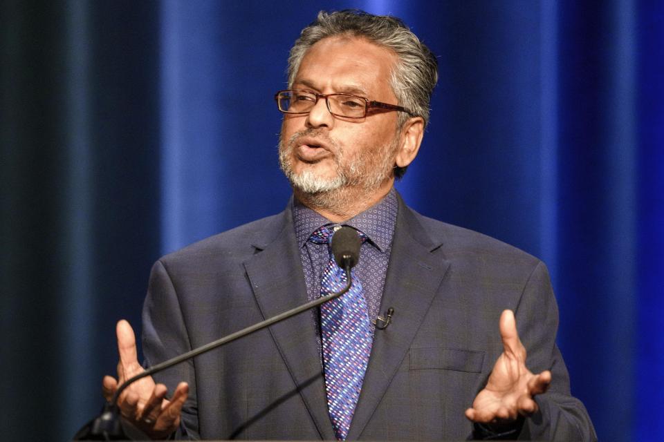 Rashid Malik speaks at the Congressional District 13 Debate Democrats during the Atlanta Press Club Loudermilk-Young Debate Series on, April 28, 2024, in Atlanta. U.S. Rep. David Scott faces multiple Democratic primary opponents, including Malik in his quest for a 12th congressional term in a sharply reconfigured suburban Atlanta district. (AP Photo/Jason Allen)