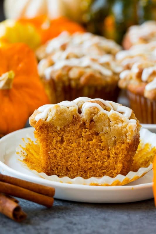 <p>Dinner at the Zoo</p><p>These pumpkin muffins are light and tender treats filled with plenty of pumpkin puree and spice, then topped with brown sugar streusel and baked to perfection. The ultimate fall breakfast or snack option. </p><p><strong>Get the recipe: <em><a href="https://www.dinneratthezoo.com/pumpkin-muffins/" rel="nofollow noopener" target="_blank" data-ylk="slk:Pumpkin Muffins with Brown Sugar Streusel;elm:context_link;itc:0;sec:content-canvas" class="link ">Pumpkin Muffins with Brown Sugar Streusel</a></em></strong></p>