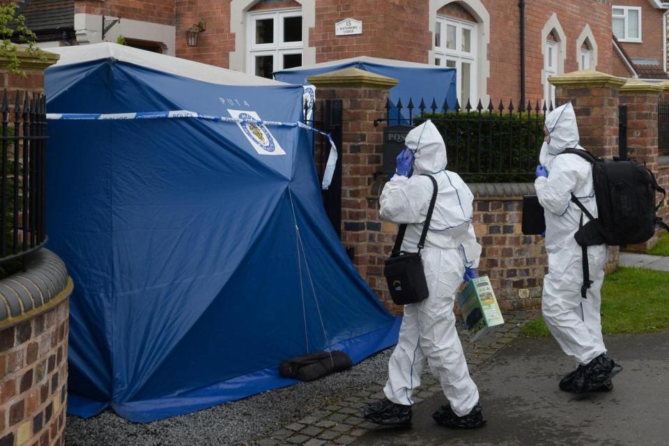 Crime scene: a 13-year-old boy and his mother were stabbed at their home in Stourbridge (PA)