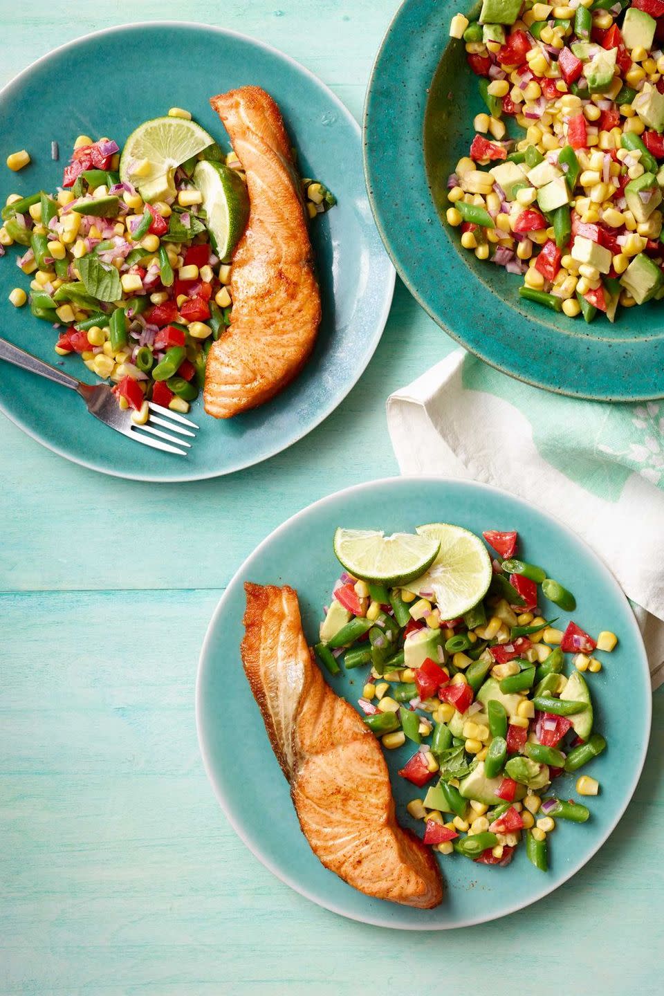 Salmon with Corn and Avocado Succotash